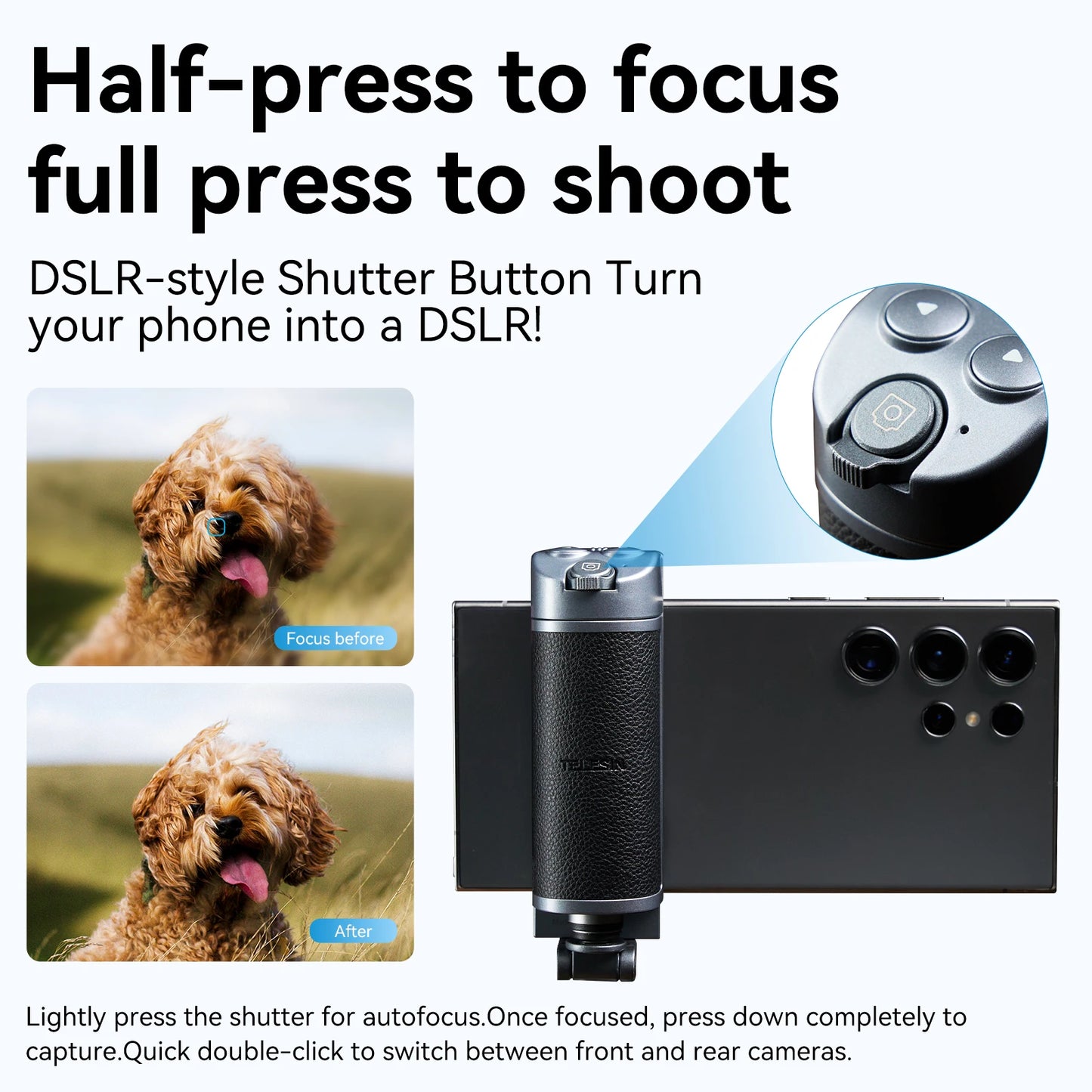 TELESIN Phone Camera Selfie Grip Handle Holder Bluetooth-Compatible Remote Control Adapter Grip Selfie Phone Stand Device Custom