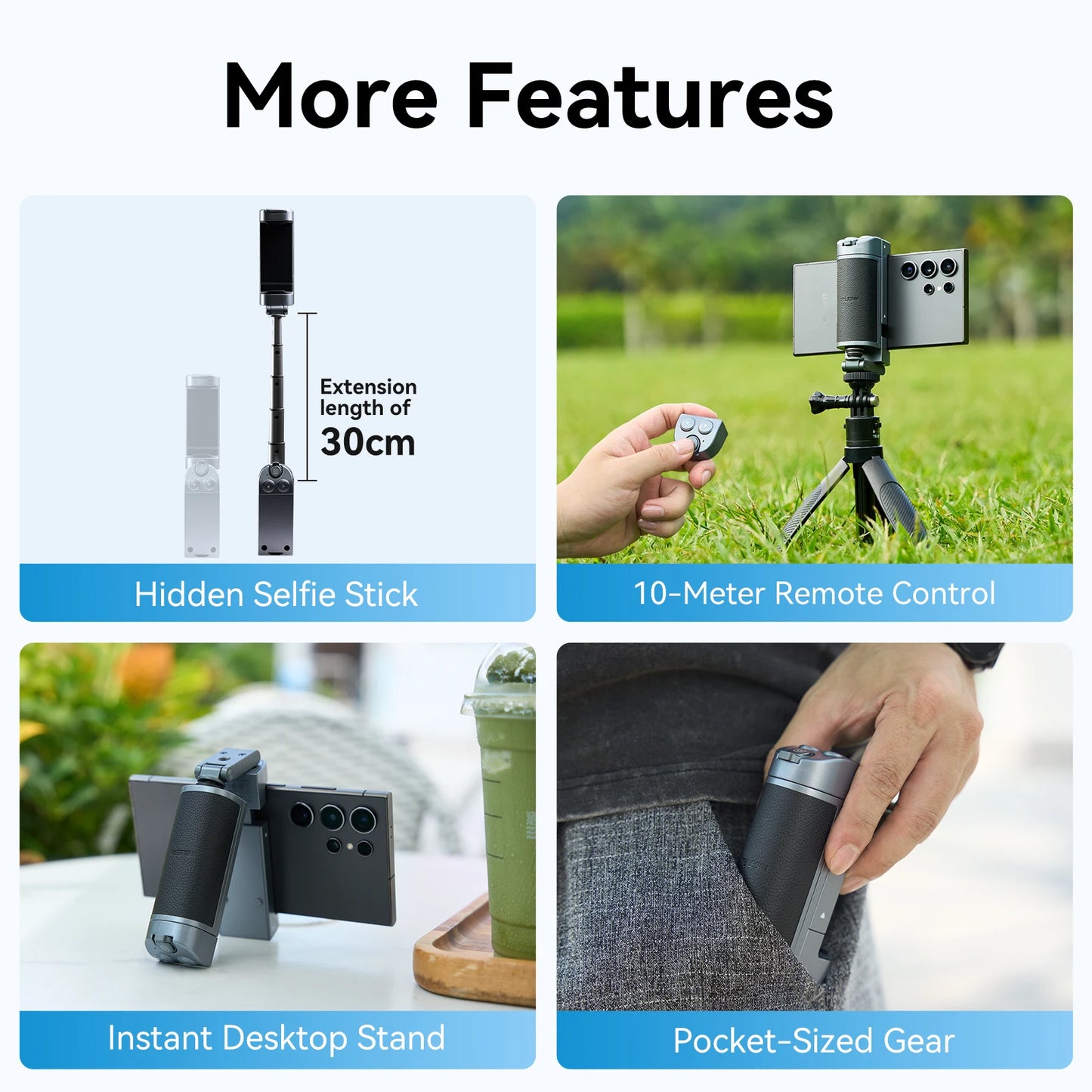 TELESIN Phone Camera Selfie Grip Handle Holder Bluetooth-Compatible Remote Control Adapter Grip Selfie Phone Stand Device Custom
