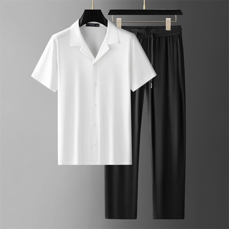 Shirt Men's Clothing Ice Silk Casual Set