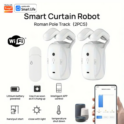 WiFi  Smart Automatic Curtain Opener with App Timer Voice Control High Performance Motor for Roman Pole Tracks ，Light Sensor 