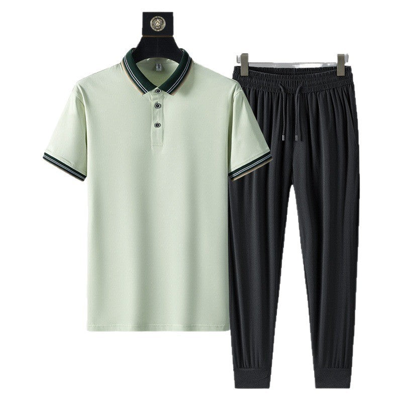 Summer Quick-drying Breathable Casual Long Pants Men's Polo Shirt Two-piece Suit
