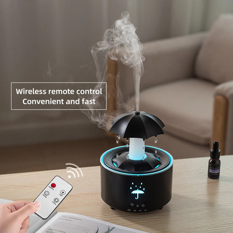 New Rainbow Raindrop Aromatherapy Machine Rotating Water Drop Humidifier 7-Color Lamp Creative Umbrella Essential Oil Diffuser