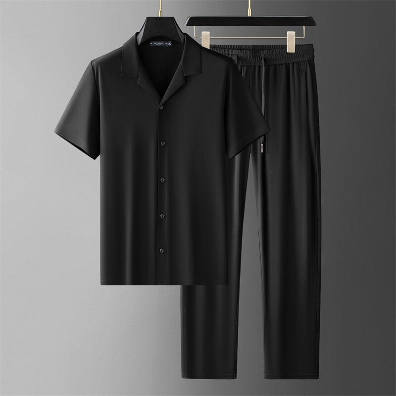 Shirt Men's Clothing Ice Silk Casual Set
